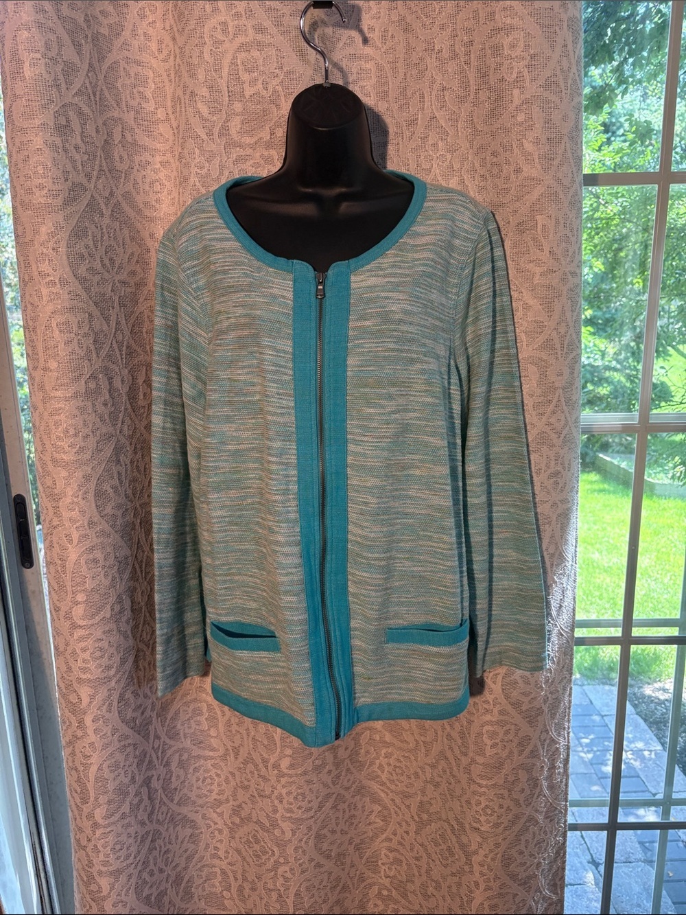 Coldwater Creek 18 Women’s Teal Zip-Front Lightweight Sweater Jacket